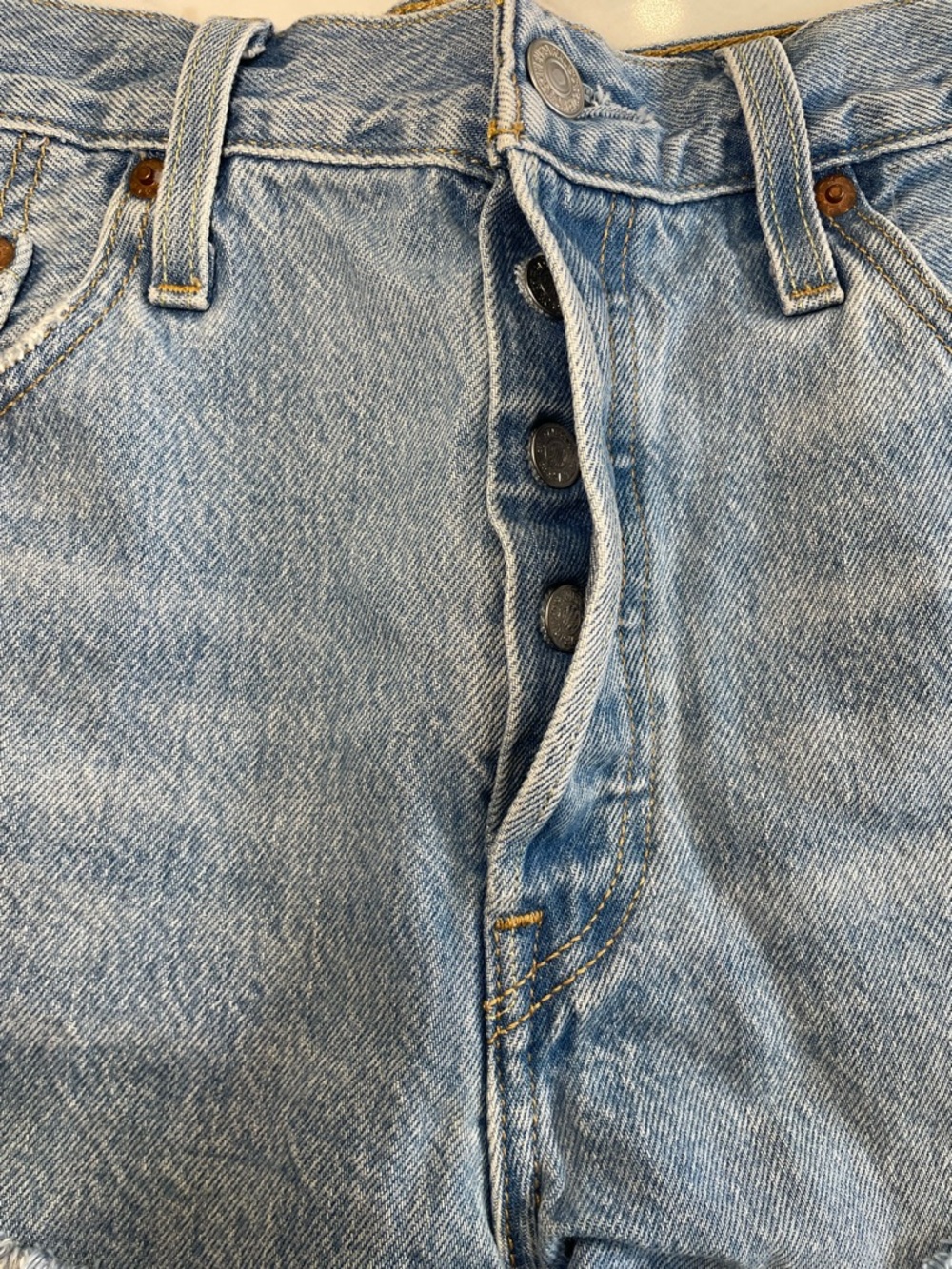 Levi's 501 button front Light Blue Distressed Denim Cutoff Shorts - Picture 5 of 11